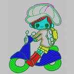 Little girl on a motorcycle applique embroidery pattern album