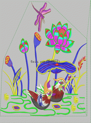 Mandarin duck lotus embroidery pattern album