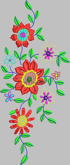 Simple flowers, green leaves embroidery pattern album