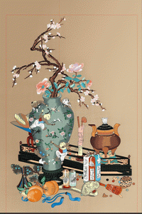 Still life vase tea ceremony boutique embroidery pattern album