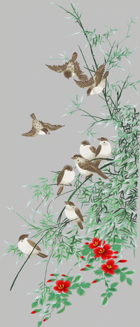 Wall covering nine birds figure bamboo background wall embroidery pattern album
