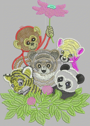 Panda monkey lotus embroidery pattern album