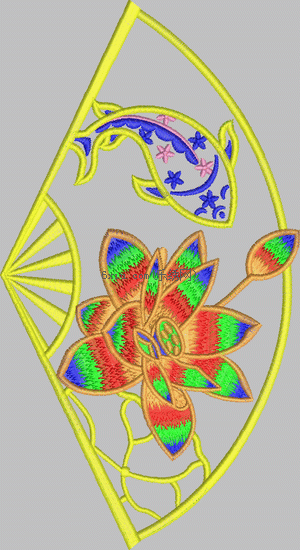 Chinese fan lotus carp embroidery pattern album