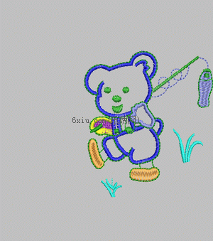 Bear Fishing Cartoon Sticker embroidery pattern album