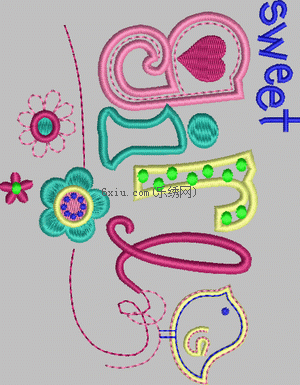 Bird girl_cartoon applique embroidery pattern album