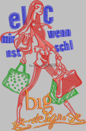 Girls shopping_cartoon applique embroidery pattern album
