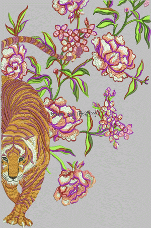 Tiger, peony, flower and tiger embroidery pattern album